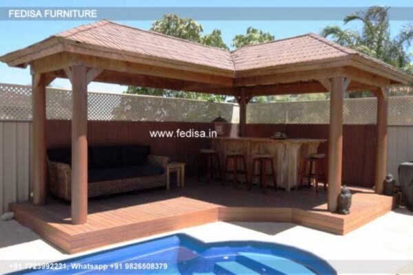 Gazebo Wooden Gazebo Blooma 3m Dark Gray & White Retractable Awning Polycarbonate Garden Gazebo