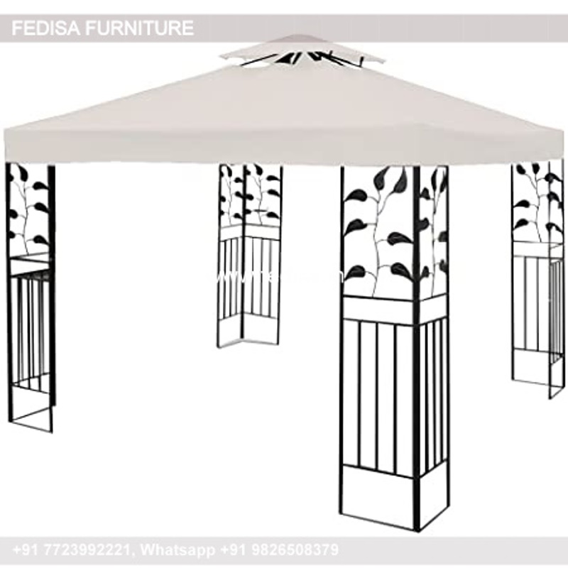 Gazebo Metal Gazebo Blooma 3m Dark Gray & White Retractable Awning Rattan Gazebo 3x3